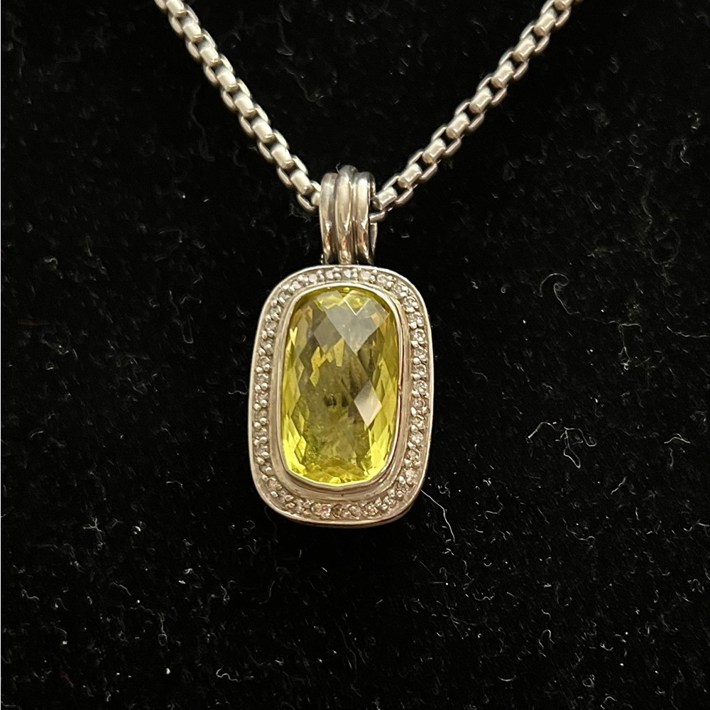 DAVID YURMAN Albion Lemon Citrine & Diamond Pendant.  Set in Sterling Silver.